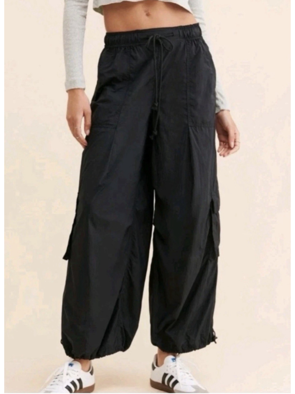 Anthropologie Daily Practice Base Jump Parachute Pants Black M Cargo Balloon EUC